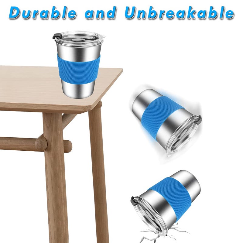 ShineMe Kids Stainless Steel Cups,12oz Kids Metal Drinking Glasses with Lids and Sleeves, 5pack Reusable Water Tumbler for Children and Adults Spill Proof, Apply to Indoor and Outdoor - Image 4