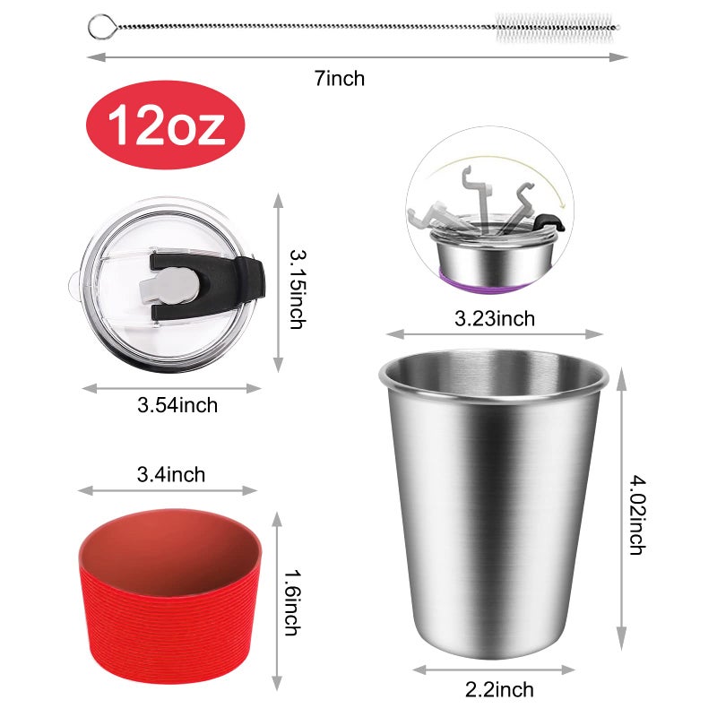 ShineMe Kids Stainless Steel Cups,12oz Kids Metal Drinking Glasses with Lids and Sleeves, 5pack Reusable Water Tumbler for Children and Adults Spill Proof, Apply to Indoor and Outdoor - Image 2