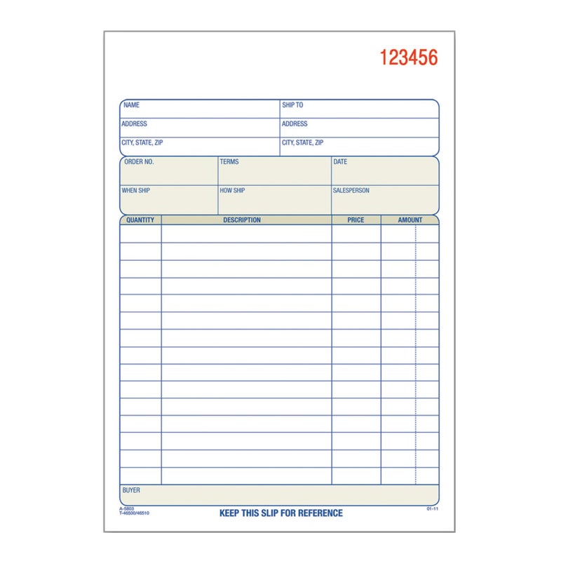 TOPS Sales Order Book, 3-Part, Carbonless, White/Canary/Pink, 5-9/16 x 7-15/16 Inches, 50 Sets per Book (46510) - Image 1