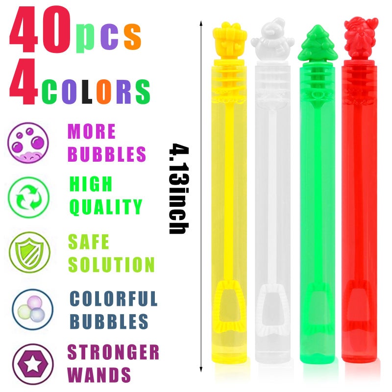 CCINEE 40pcs Christmas Bubble Wands Bulk  Mini Bubbles for Kids Party Favors Bulk Xmas Bubbles Pipe Toys Stocking Stuffers Classroom Prize Santa Snowman Bubble Sticks - Image 2