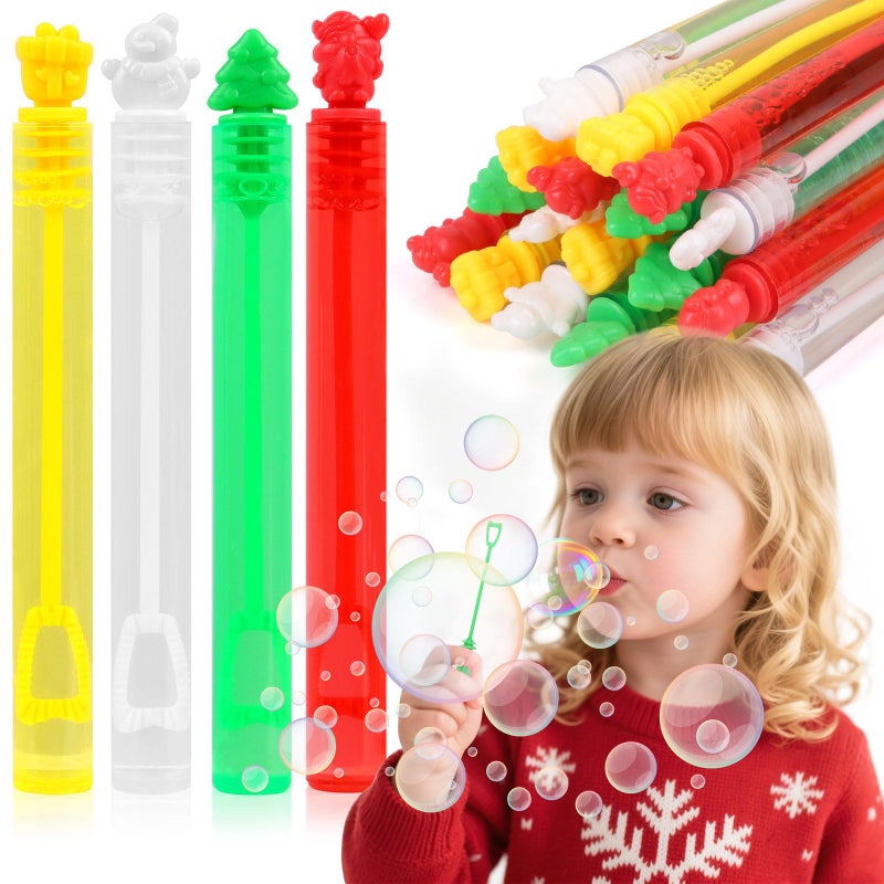 CCINEE 40pcs Christmas Bubble Wands Bulk  Mini Bubbles for Kids Party Favors Bulk Xmas Bubbles Pipe Toys Stocking Stuffers Classroom Prize Santa Snowman Bubble Sticks - Image 1
