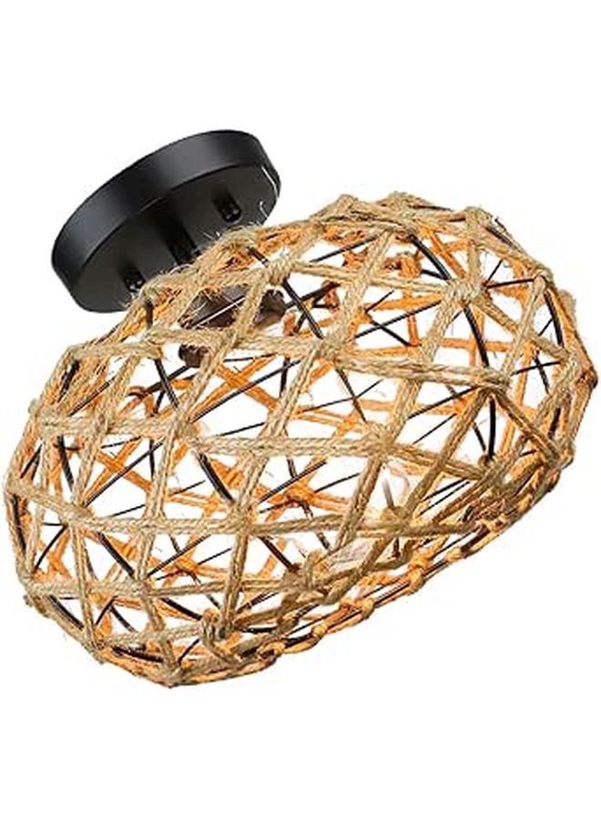 Rustic Rope Flush Mount Ceiling Light Iron Frame E26 E27 Base for Bedroom Living Room Hallway - Image 1