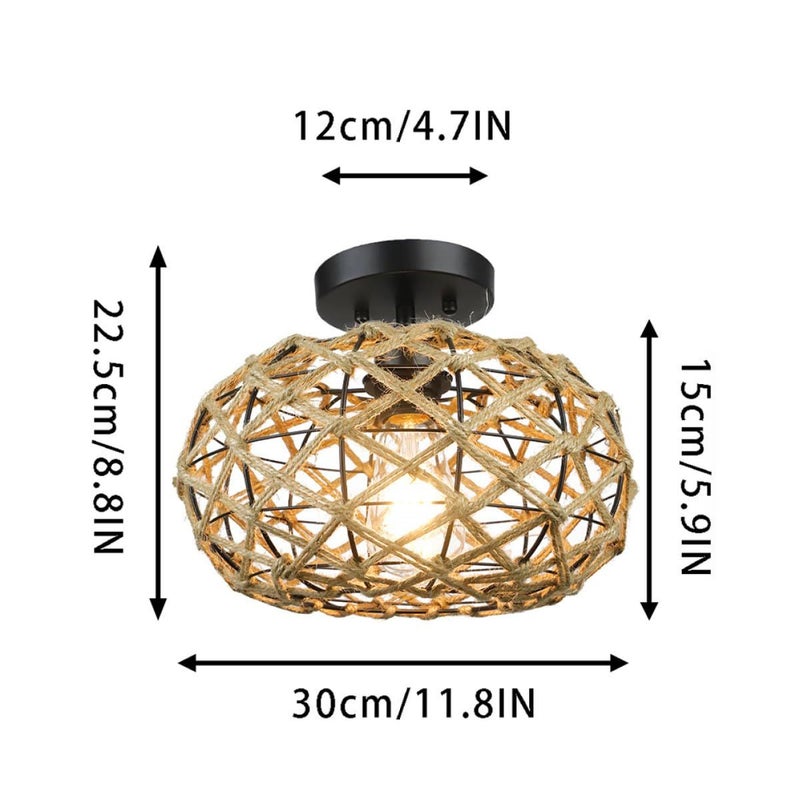 Rustic Rope Flush Mount Ceiling Light Iron Frame E26 E27 Base for Bedroom Living Room Hallway - Image 3