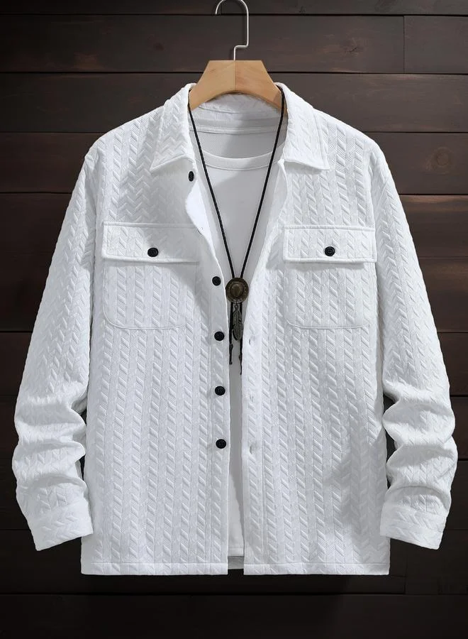 Take Two Take Two Men White Textured Button-Down Shirt
