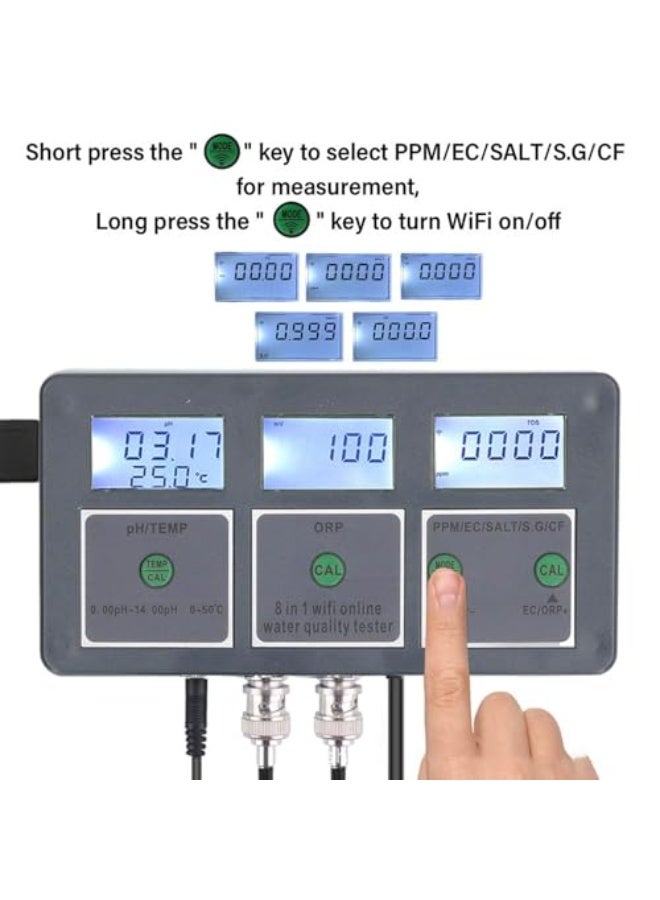 Generic Brilluxa Multi Parameter Water Quality Tester Water Monitor S.G PH EC SALT ORP TDS CF TEMP 8 in 1 Rechargeable Online Monitoring Parameter Test for Aquarium Hydroponics  - Image 4