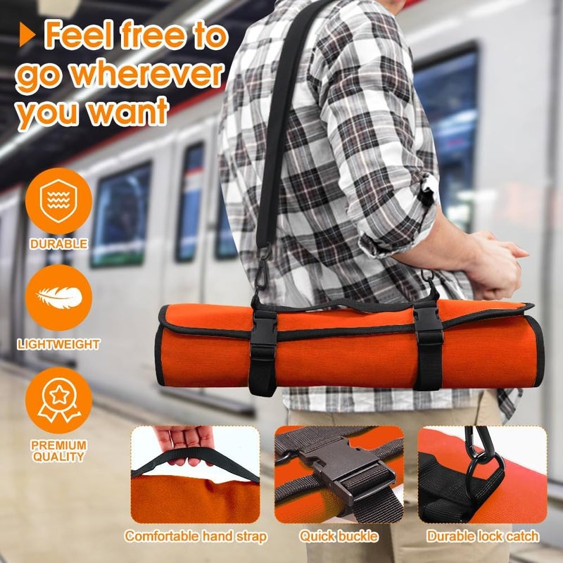 QIQU Orange Chef Knife Bag With 20 Slots Cutlery Knives Holders Protectors, Home Kitchen Travel Cooking Tools, Portable Canvas Knife Roll Storage Bag Chef Case for Camping or Working - Image 3