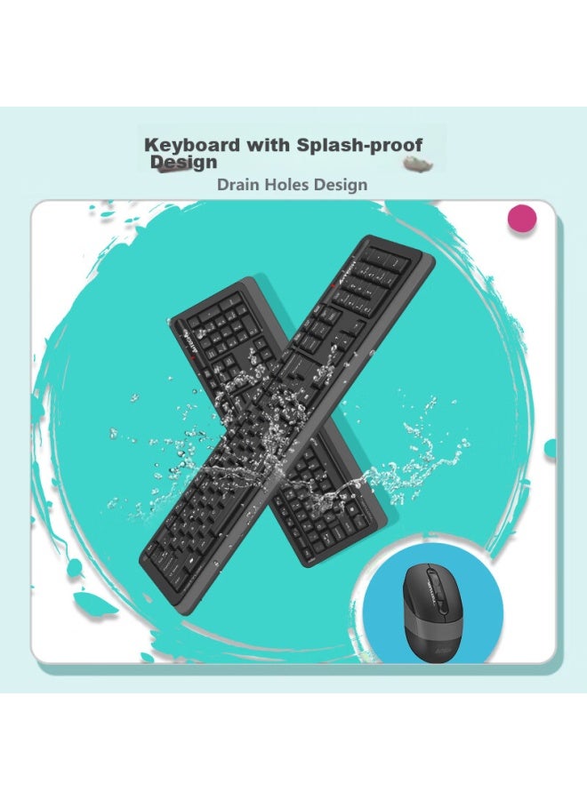 A4tech Fg1010q 104-key Wireless Keyboard And Mouse Combo, Quiet Keyboard And Mouse Set For Laptop And Desktop Computers, Quiet Office Typing Membrane Keyboard And Mouse Set, Suikong Gray - Image 3