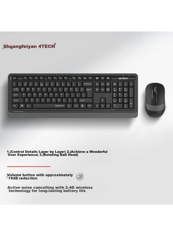 A4tech Fg1010q 104-key Wireless Keyboard And Mouse Combo, Quiet Keyboard And Mouse Set For Laptop And Desktop Computers, Quiet Office Typing Membrane Keyboard And Mouse Set, Suikong Gray - Image 1
