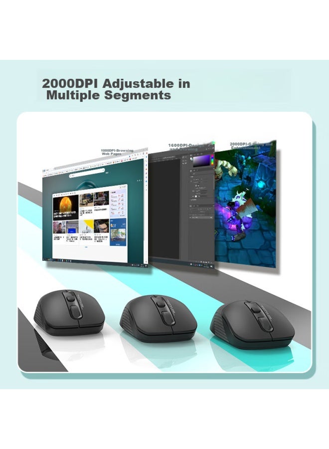 A4tech Fg1010q 104-key Wireless Keyboard And Mouse Combo, Quiet Keyboard And Mouse Set For Laptop And Desktop Computers, Quiet Office Typing Membrane Keyboard And Mouse Set, Suikong Gray - Image 4