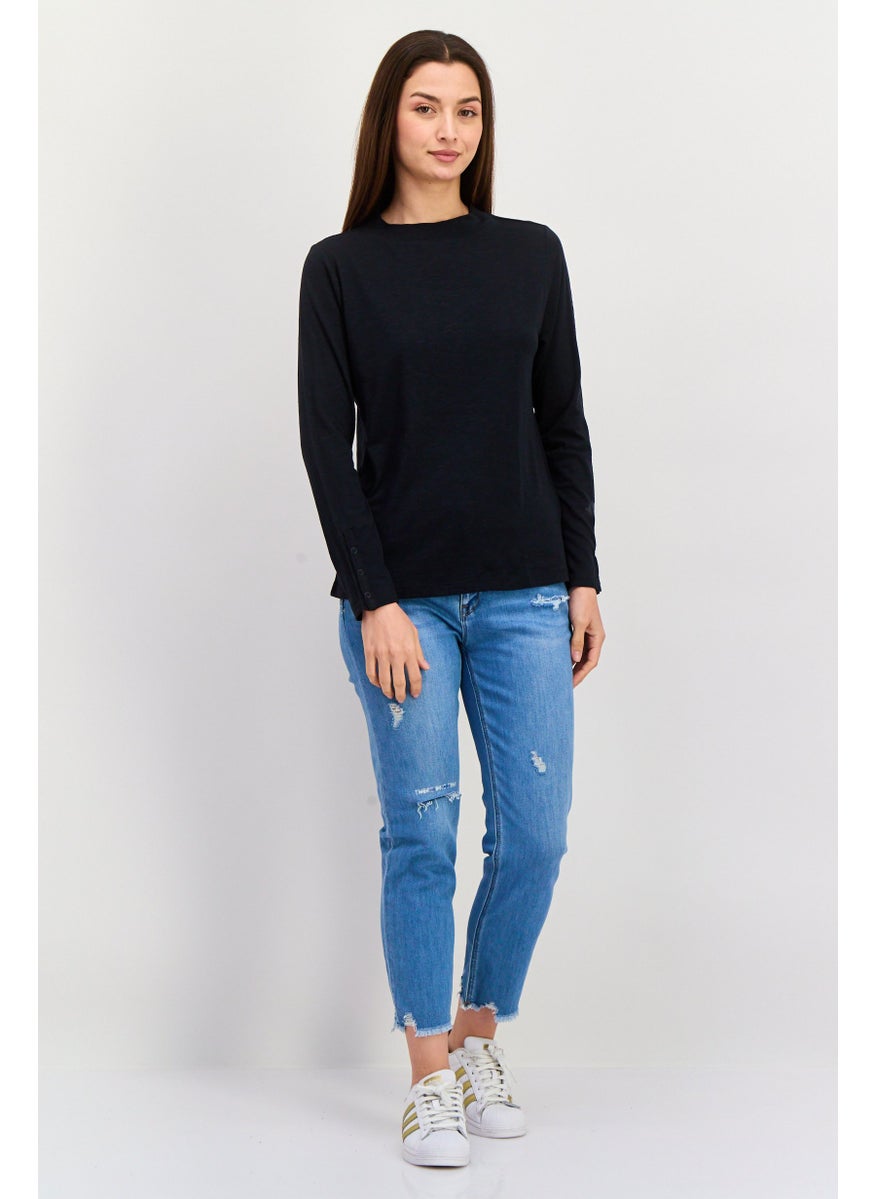 ESPRIT Women Mock Neck Long Sleeves Solid Top, Black  - Image 2