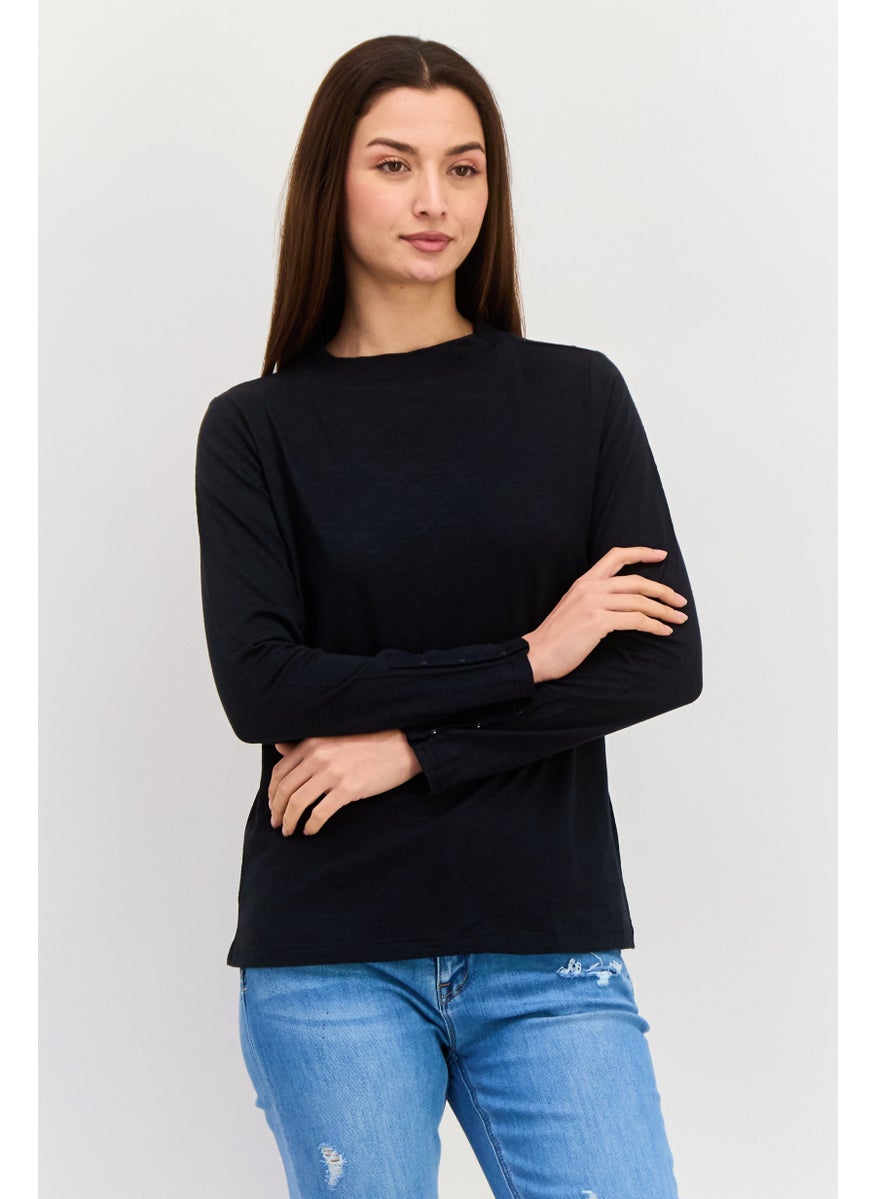 ESPRIT Women Mock Neck Long Sleeves Solid Top, Black  - Image 1