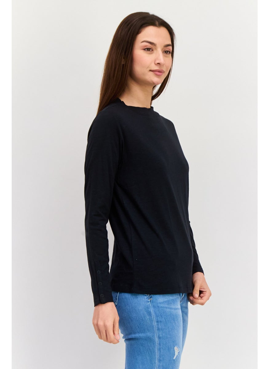 ESPRIT Women Mock Neck Long Sleeves Solid Top, Black  - Image 4