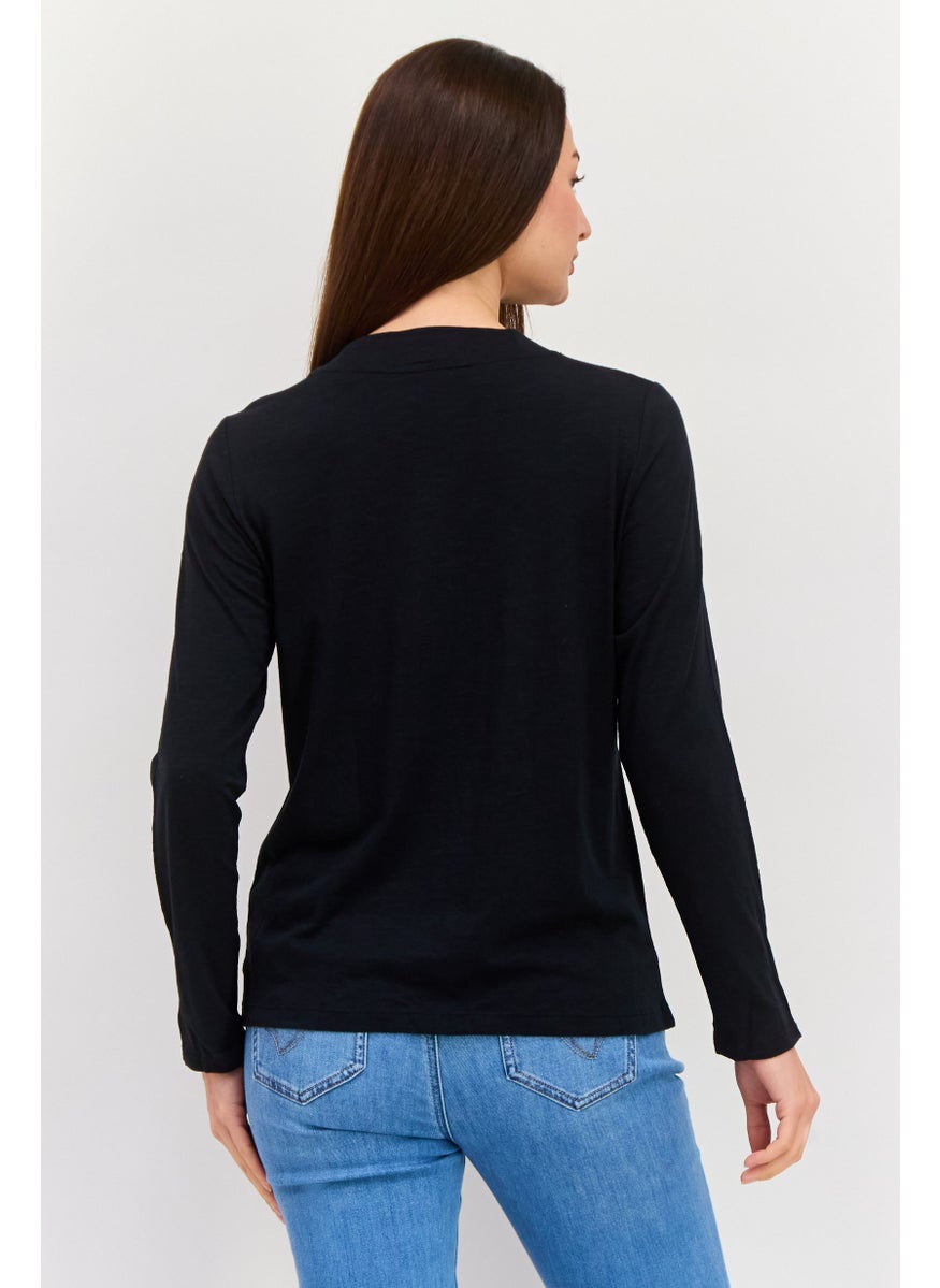 ESPRIT Women Mock Neck Long Sleeves Solid Top, Black  - Image 3