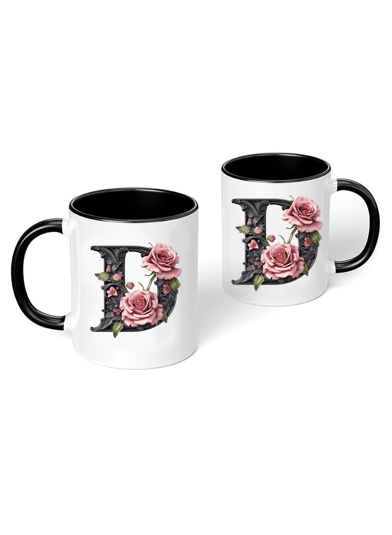 برينت شوب فور مي كوب قهوة سيراميك مبدئي بحروف كبيرة - كوب قهوة أو شاي سيراميك بتصميم منمق مطبوع بلونين - كوب قهوة أو شاي سيراميك 11 أونصة - كوب أسود لامع - هدية شخصية لأفراد العائلة والأصدقاء - Image 2