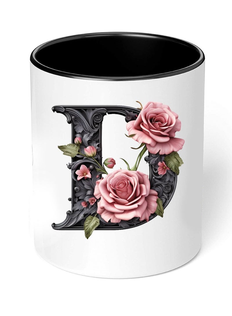 برينت شوب فور مي كوب قهوة سيراميك مبدئي بحروف كبيرة - كوب قهوة أو شاي سيراميك بتصميم منمق مطبوع بلونين - كوب قهوة أو شاي سيراميك 11 أونصة - كوب أسود لامع - هدية شخصية لأفراد العائلة والأصدقاء - Image 4