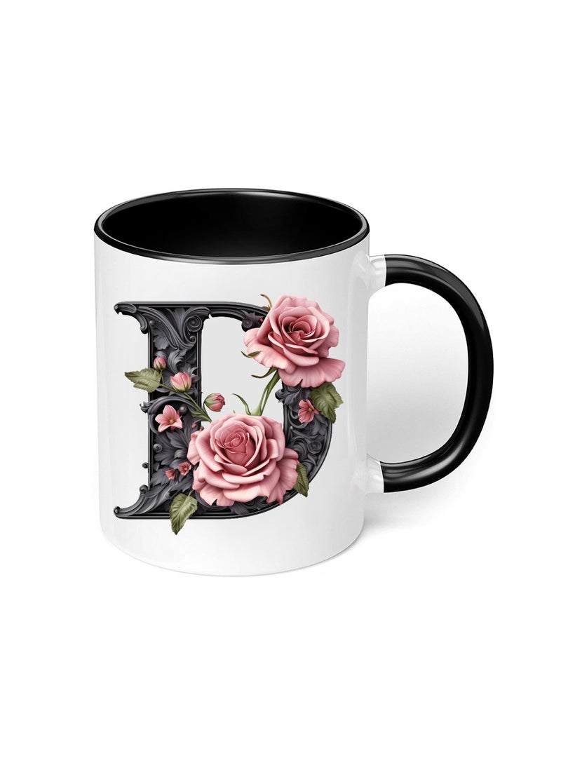 برينت شوب فور مي كوب قهوة سيراميك مبدئي بحروف كبيرة - كوب قهوة أو شاي سيراميك بتصميم منمق مطبوع بلونين - كوب قهوة أو شاي سيراميك 11 أونصة - كوب أسود لامع - هدية شخصية لأفراد العائلة والأصدقاء - Image 5