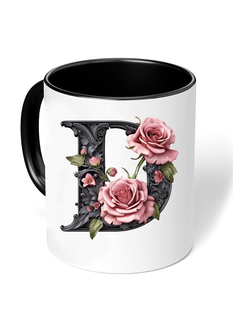 برينت شوب فور مي كوب قهوة سيراميك مبدئي بحروف كبيرة - كوب قهوة أو شاي سيراميك بتصميم منمق مطبوع بلونين - كوب قهوة أو شاي سيراميك 11 أونصة - كوب أسود لامع - هدية شخصية لأفراد العائلة والأصدقاء - Image 3