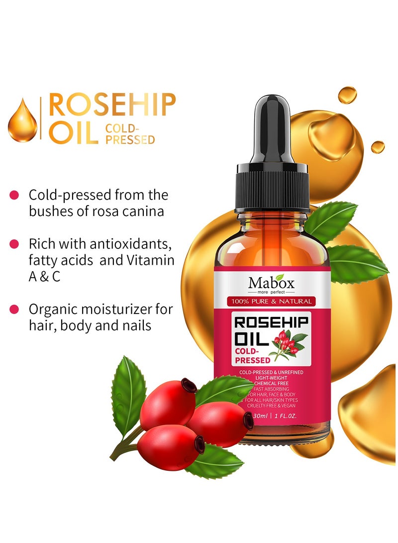 Mabox Rosehip Oil For Face, Rosehip Seed Oil, 100% Pure Organic Cold Pressed Rosehip Oil For Face, Hair, Skin and Nail, Natural Moisturizer Facial Serum, Anti-Aging Face Oil For Women (30ml) - Image 2