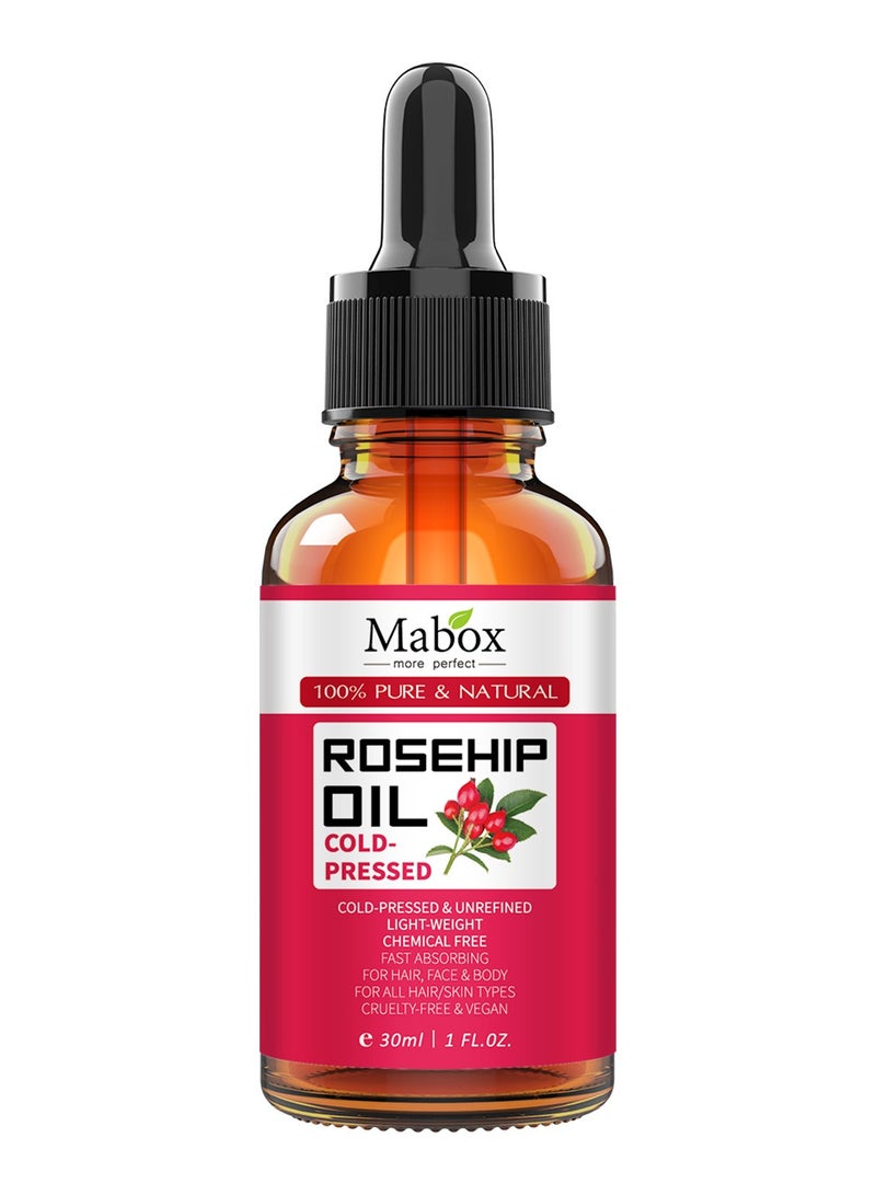 Mabox Rosehip Oil For Face, Rosehip Seed Oil, 100% Pure Organic Cold Pressed Rosehip Oil For Face, Hair, Skin and Nail, Natural Moisturizer Facial Serum, Anti-Aging Face Oil For Women (30ml) - Image 1