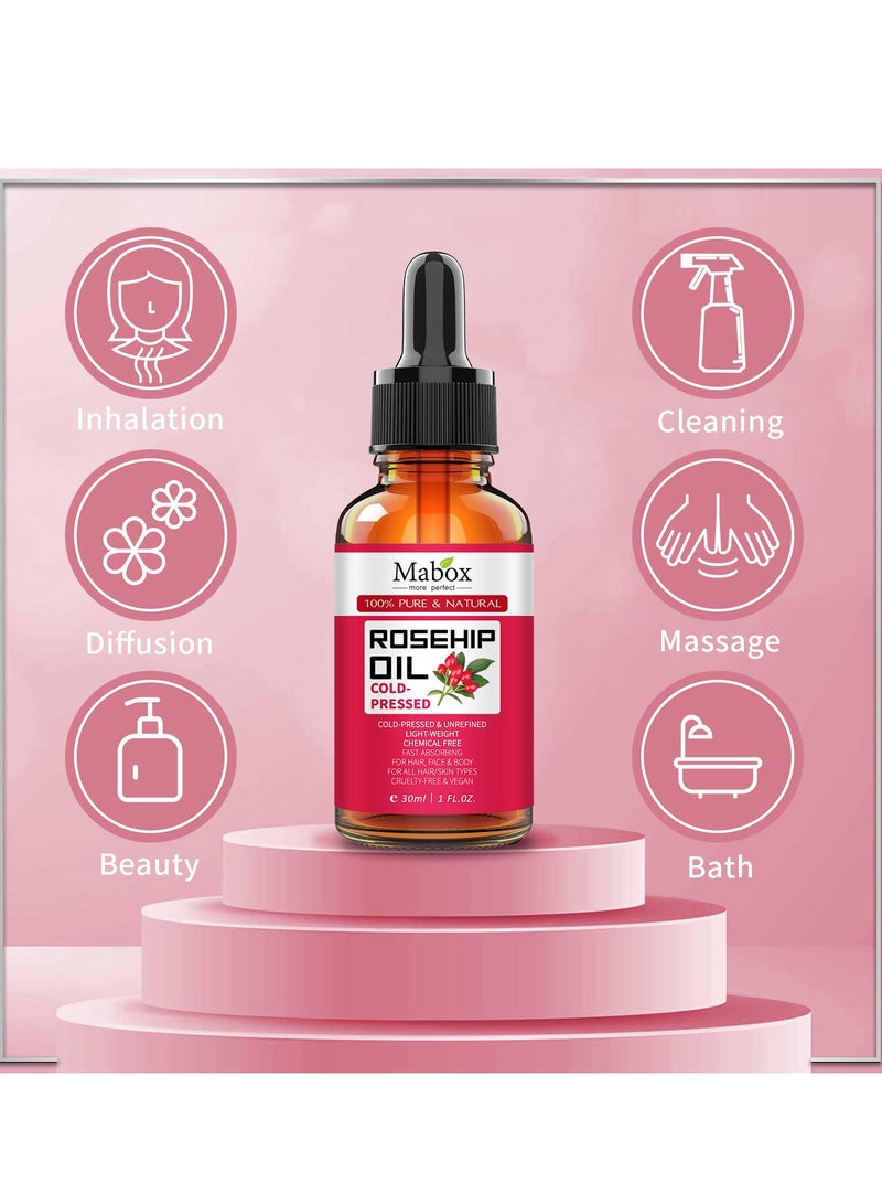 Mabox Rosehip Oil For Face, Rosehip Seed Oil, 100% Pure Organic Cold Pressed Rosehip Oil For Face, Hair, Skin and Nail, Natural Moisturizer Facial Serum, Anti-Aging Face Oil For Women (30ml) - Image 4