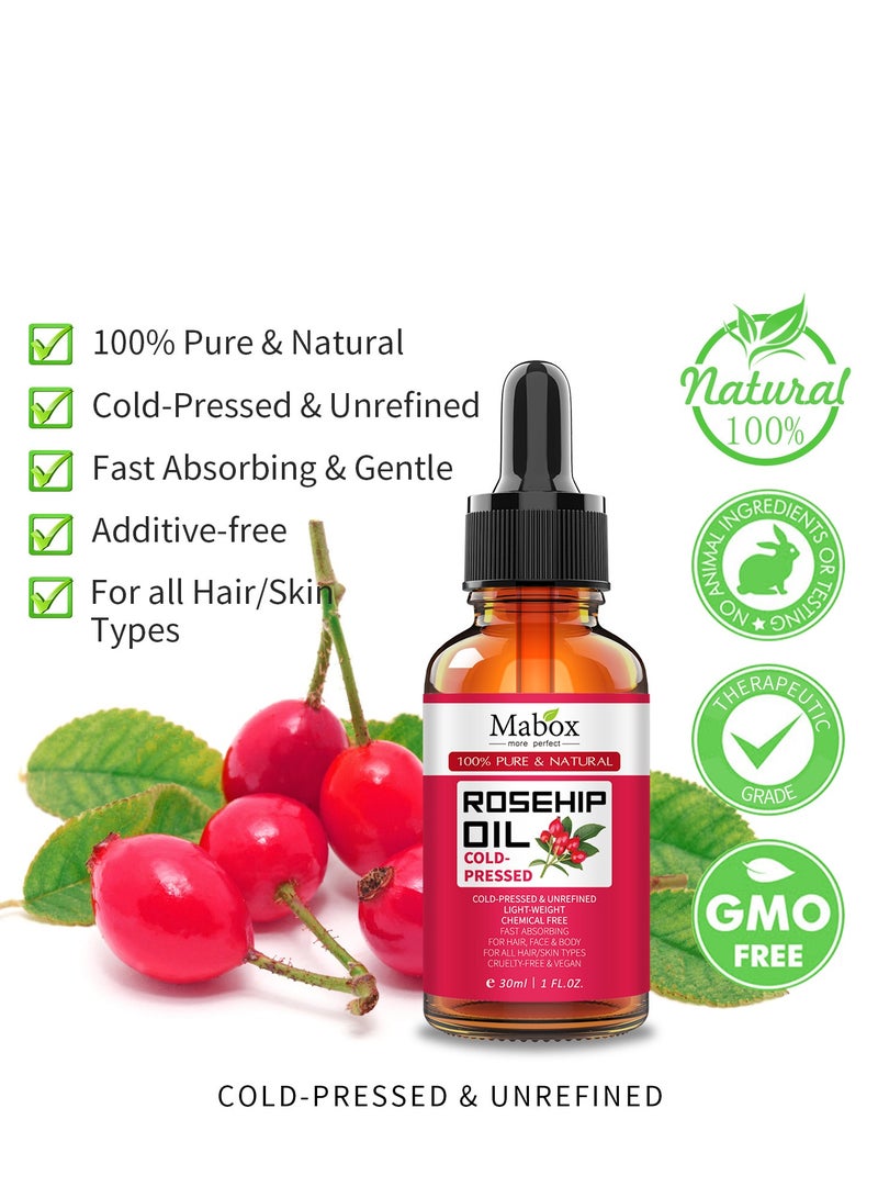 Mabox Rosehip Oil For Face, Rosehip Seed Oil, 100% Pure Organic Cold Pressed Rosehip Oil For Face, Hair, Skin and Nail, Natural Moisturizer Facial Serum, Anti-Aging Face Oil For Women (30ml) - Image 5