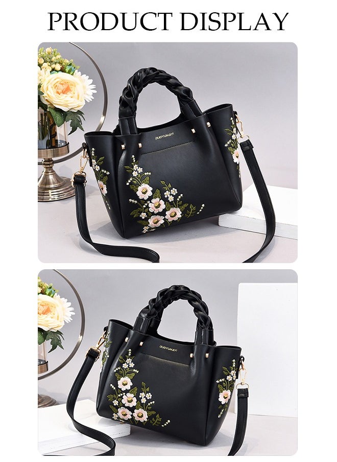 DUNISO - Women's Embroidery Handbag Faux Leather Crossbody Bag For Women Large Capacity Tote Bags Top Handle Satchel Fashionable Travel Shoulder Bag For Ladies - Image 1