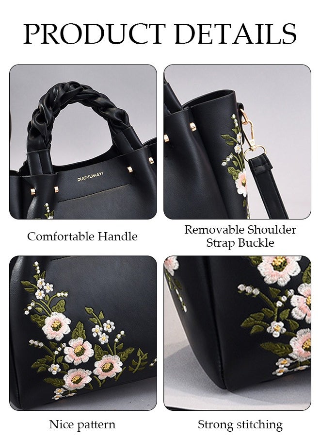 DUNISO - Women's Embroidery Handbag Faux Leather Crossbody Bag For Women Large Capacity Tote Bags Top Handle Satchel Fashionable Travel Shoulder Bag For Ladies - Image 1