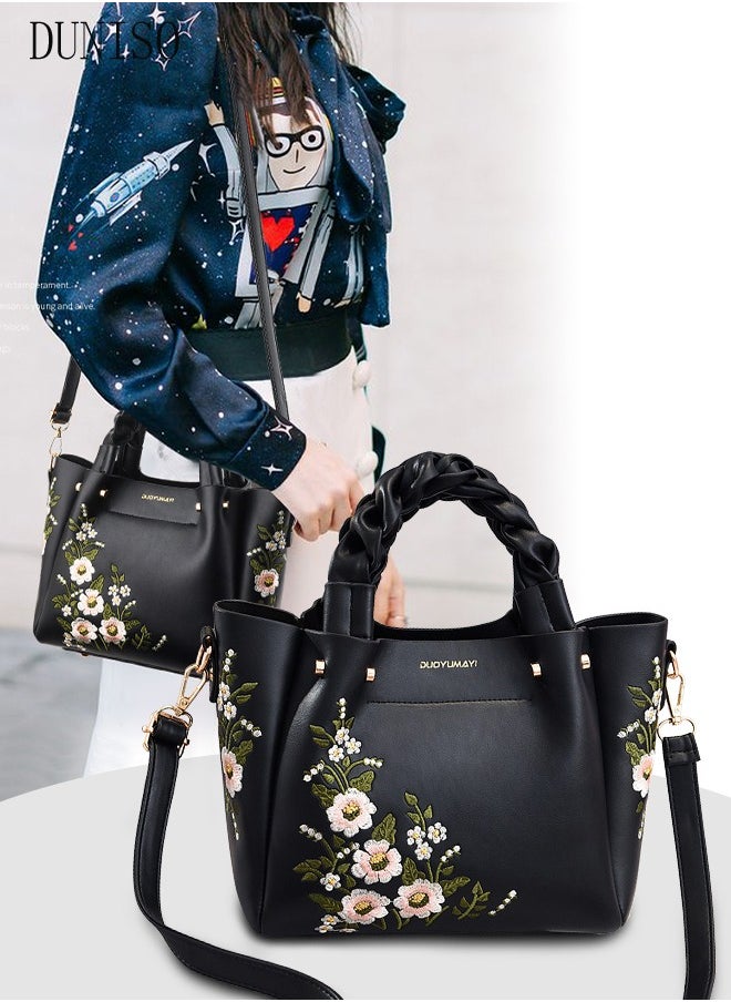 DUNISO - Women's Embroidery Handbag Faux Leather Crossbody Bag For Women Large Capacity Tote Bags Top Handle Satchel Fashionable Travel Shoulder Bag For Ladies - Image 1