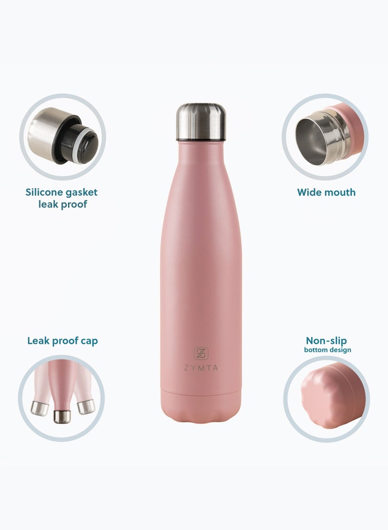 ZYMTA 500ML Stainless Steel Water Bottle | Double-Walled Vacuum Insulated Flask for Hot & Cold Drinks - Leak-Proof & BPA-Free - Pink - Image 4
