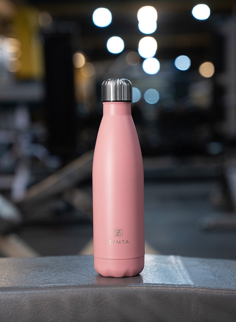 ZYMTA 500ML Stainless Steel Water Bottle | Double-Walled Vacuum Insulated Flask for Hot & Cold Drinks - Leak-Proof & BPA-Free - Pink - Image 3
