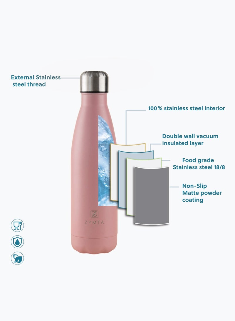 ZYMTA 500ML Stainless Steel Water Bottle | Double-Walled Vacuum Insulated Flask for Hot & Cold Drinks - Leak-Proof & BPA-Free - Pink - Image 5