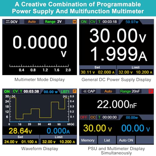 Kiprim 2-in-1 Programmable Power Supply and Multimeter (0-30 V 0-10 A) DC310Pro with Data Memory,High Precision,OCP,OVP, PC Software and USB Charging - Image 3