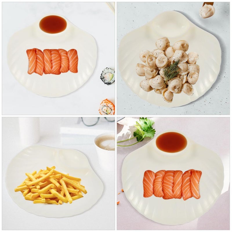 Seashell Sushi Plate Set 5pcs Pearl White Pp Dipping Bowls For Dumplings Fruits - Image 4