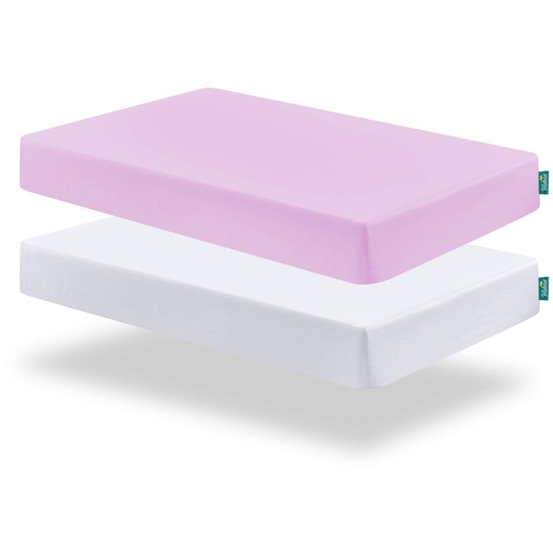 Biloban Pack and Play Sheets Fitted 2 Pack Pack and Play Sheet Fits for Graco Pack n Play Mattress Neutral Playard Sheets for Baby Boys and Girl White Violet 38X 26