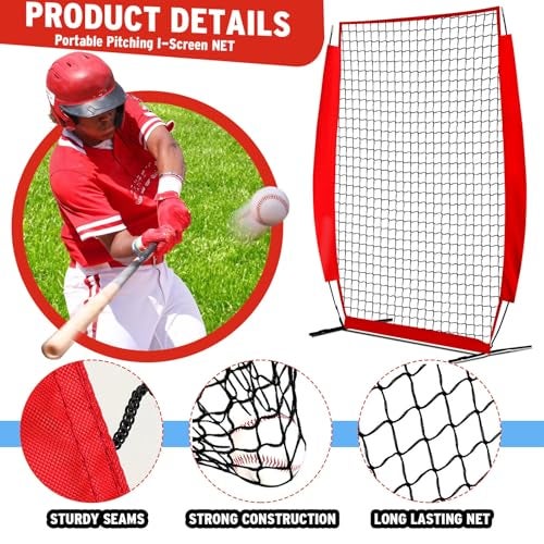 Seenelling 4 x 7 ft Portable Baseball & Softball Pitching Net Replacement Baseball Pitcher Protection, Batting Practice Pitching Screen, Only Net Not Have Frame(Red) - Image 3