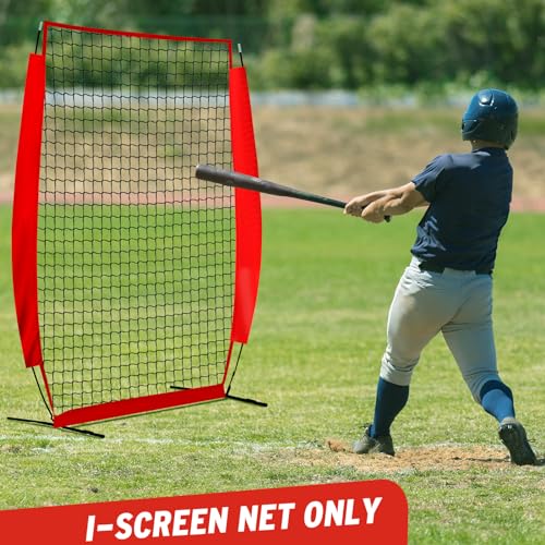 Seenelling 4 x 7 ft Portable Baseball & Softball Pitching Net Replacement Baseball Pitcher Protection, Batting Practice Pitching Screen, Only Net Not Have Frame(Red) - Image 5