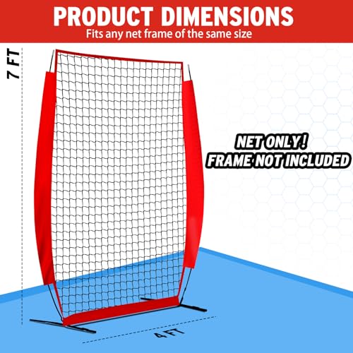Seenelling 4 x 7 ft Portable Baseball & Softball Pitching Net Replacement Baseball Pitcher Protection, Batting Practice Pitching Screen, Only Net Not Have Frame(Red) - Image 2