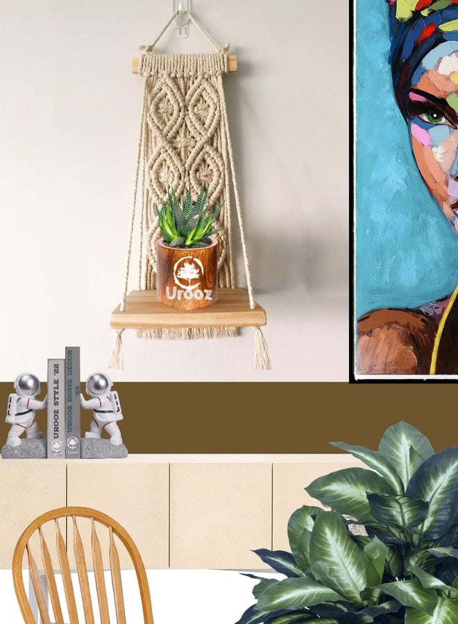 Urooz Macramé Wooden Wall Hanging Shelf |960| Modern Chic Woven Macrame Tapestries, Wall Art Home Decor for Apartment, Dorm, Bedroom, Living Room, Nursery, Party Decorations, 15" Wx 16" H - Image 3