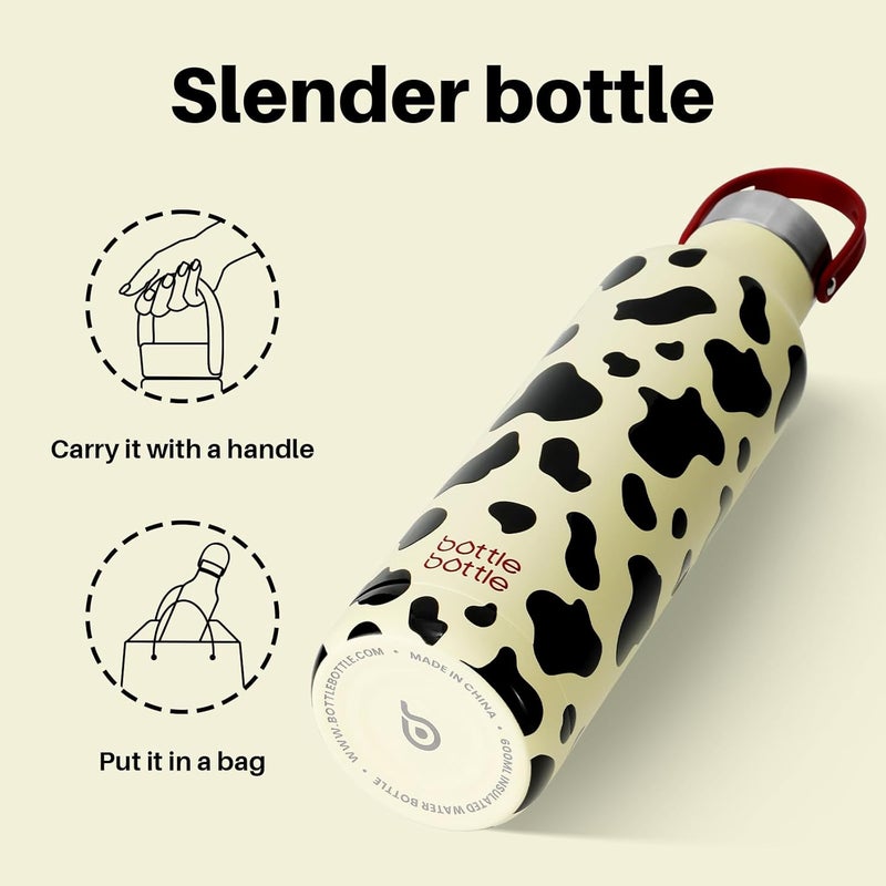 bottle bottle زجاجة زجاجة فلاسكة معزولة 600 مل - زجاجة شرب من الفولاذ المقاوم للصدأ بنمط بقرة - Image 4