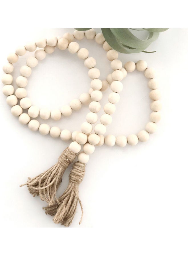 Alyashmac Wooden Beaded Garland With Tassel Rustic Look Beige/Brown - Image 4