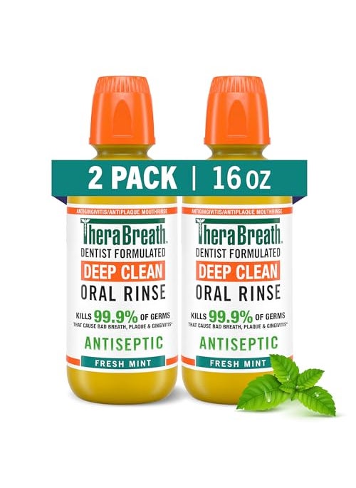 TheraBreath - TheraBreath Deep Clean Mouthwash, Antigingivitis, Antiseptic, Fresh Mint Flavor, Dentist Formulated, Alcohol Free, 16 fl oz (Pack of 2) - Image 1