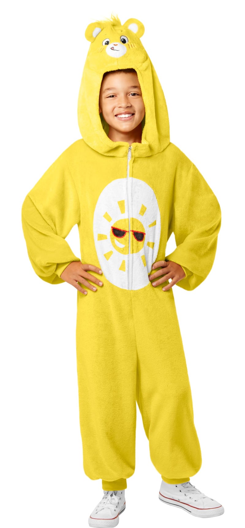 Care Bears Funshine Bear Comfywear Hooded Jumpsuit for Kids by Rubies Girls XS