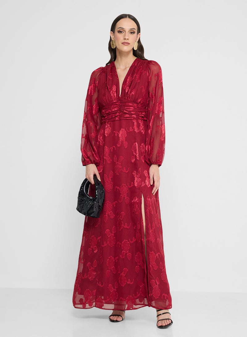 Maya Mesh Detail Puff Sleeve V Neck Maxi Dress - Image 5