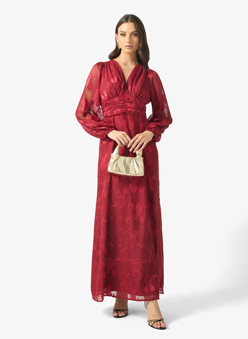 Maya Mesh Detail Puff Sleeve V Neck Maxi Dress - Image 4