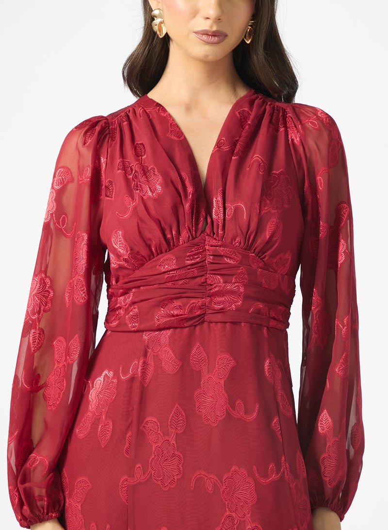 Maya Mesh Detail Puff Sleeve V Neck Maxi Dress - Image 3