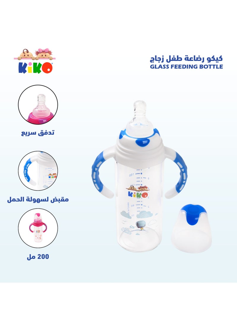 Kiko Glass Feeding Bottle With Handle 180 Ml-Blue - Image 3
