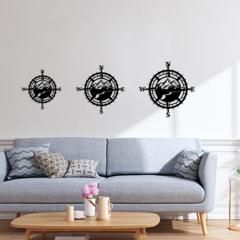 Resama Black Metal Mountain Nautical Compass Wall Decor, Forest DÃ©corative Indoor or Outdoor Wall Hanging Art Perfect for Beach Coastal Themes - Image 5