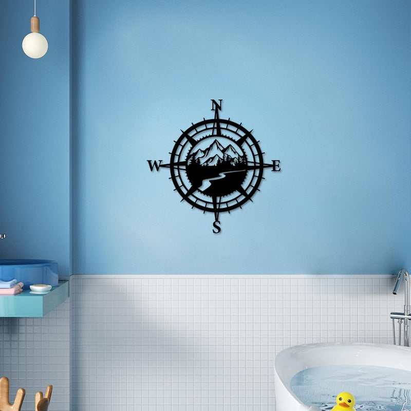 Resama Black Metal Mountain Nautical Compass Wall Decor, Forest DÃ©corative Indoor or Outdoor Wall Hanging Art Perfect for Beach Coastal Themes - Image 3