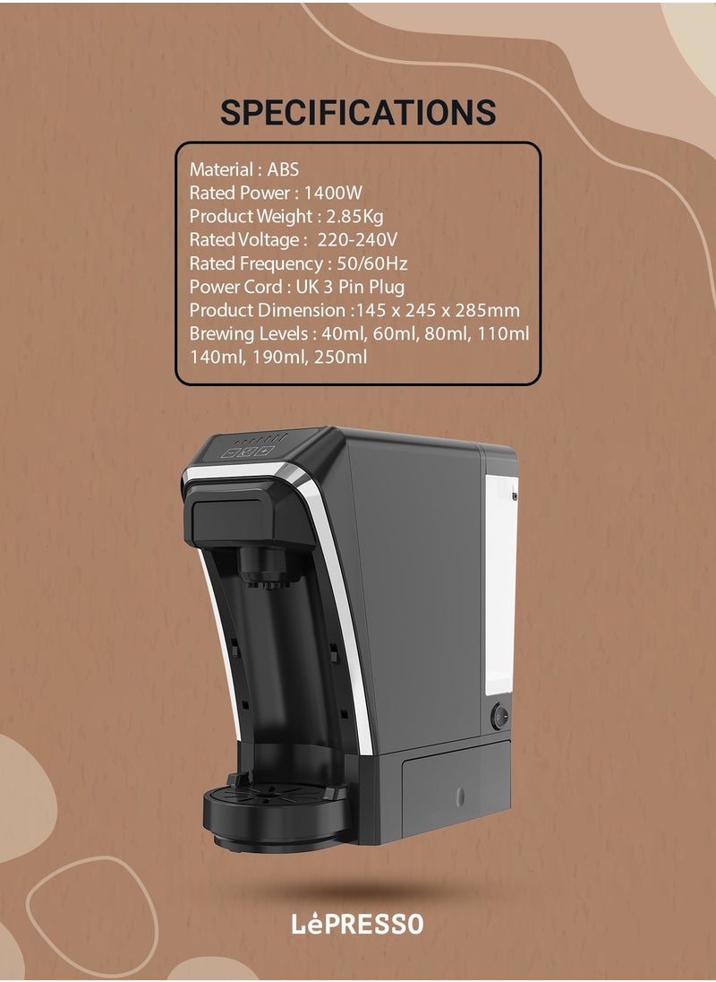 LePRESSO - Multifunctional Capsule Coffee Machine with Capsule Storage / 800ML Kettle /  Built-In Safeguards / Keep-Warm / Capsule and Powder and Tea Leaves Coffee Maker  - Black - Image 1