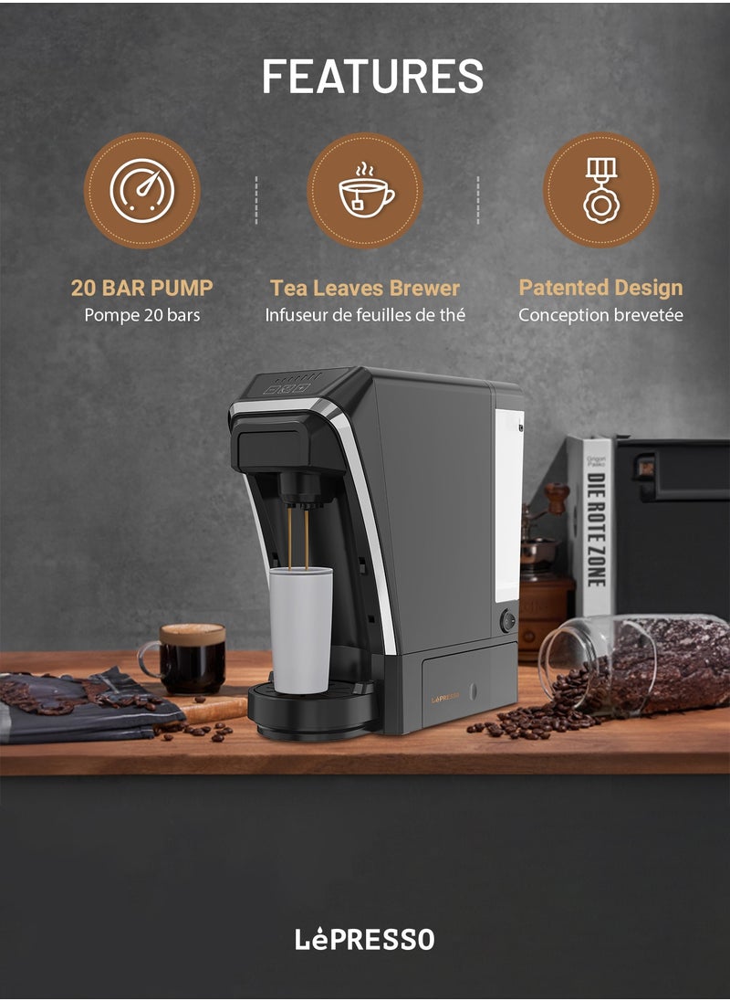 LePRESSO - Multifunctional Capsule Coffee Machine with Capsule Storage / 800ML Kettle /  Built-In Safeguards / Keep-Warm / Capsule and Powder and Tea Leaves Coffee Maker  - Black - Image 1
